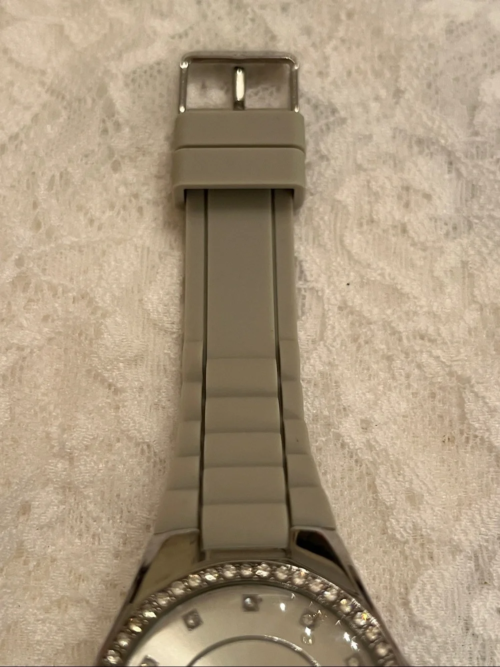 Ladies Grey and Crystal-Accent Chronograph Watch